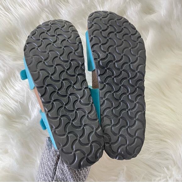 Birkis by Birkenstock | Women’s Freeport Sandal Blue Slip-On Leather Cork Narrow - Picture 7 of 9